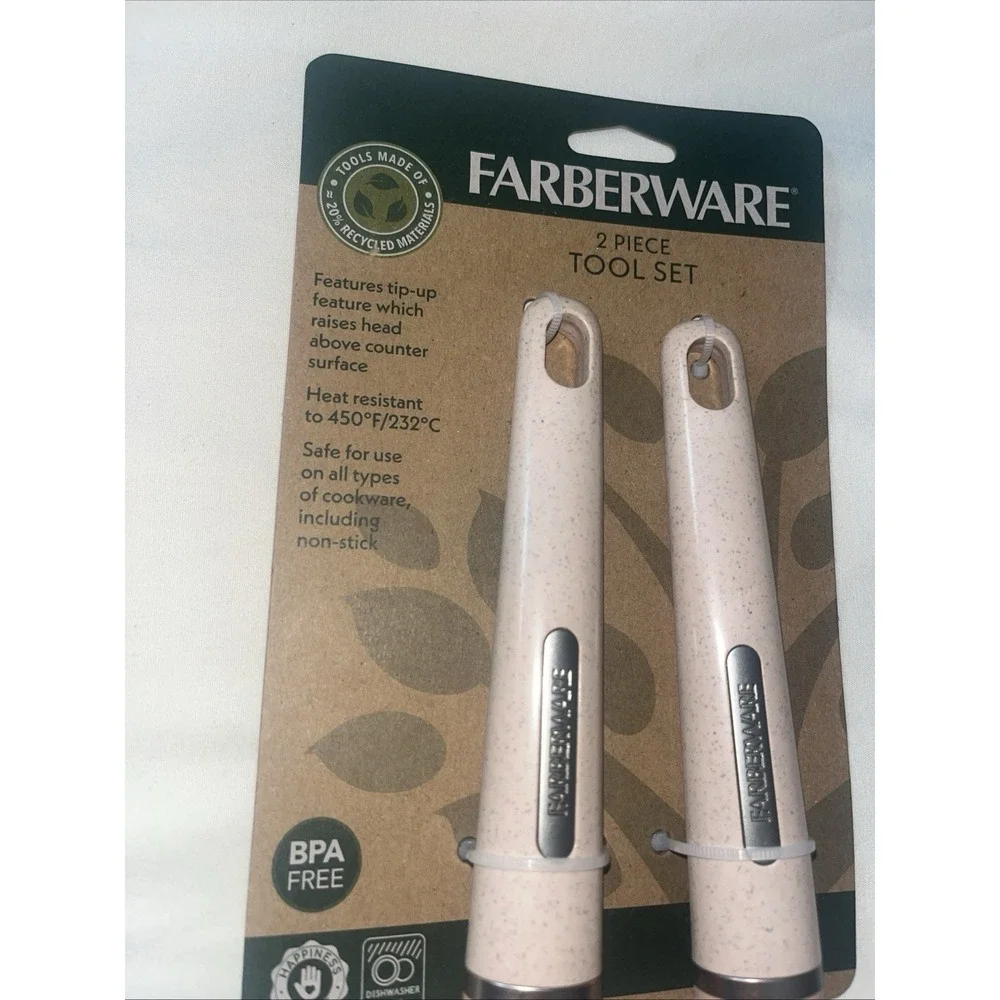 Farberware Cooking Utensils Salmon Nylon Slotted Turner & Basting Spoon Set -NEW